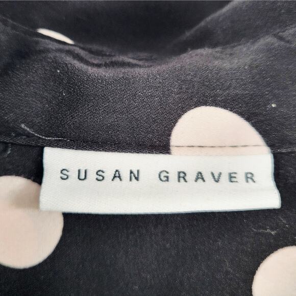 Susan Graver Black & Beige Polka-Dot Blouse Top Oversized Button-Up Women's XXS - Picture 3 of 5